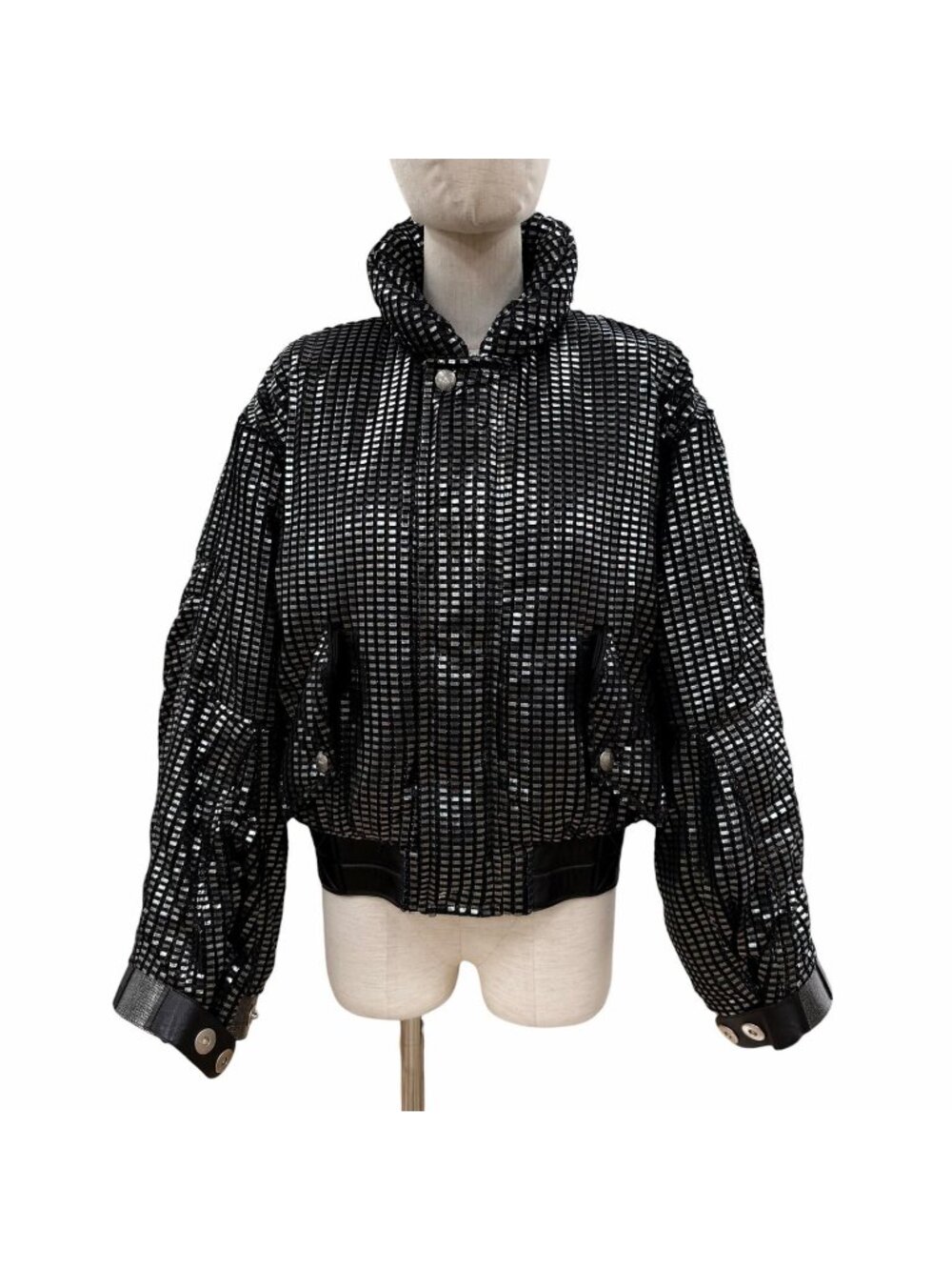 Louis Vuitton Leather Monogram Zip Up Cropped Puffa Jacket Black Silver 34